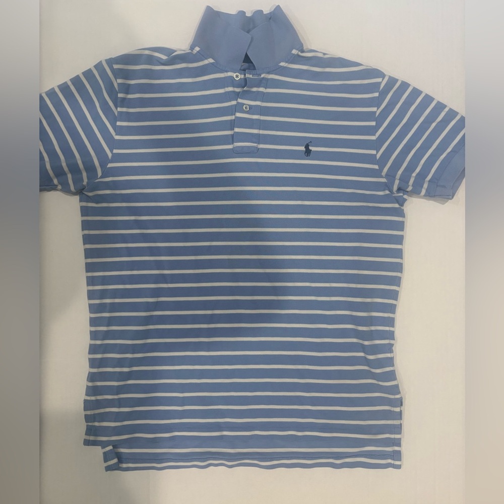 Polo Ralph Lauren Polo Shirt Mens Large L Blue Stripes Pony Golf Cotton